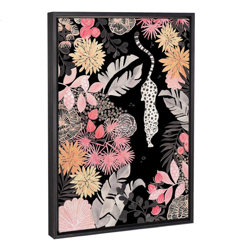 Art de pédoncule leopard, H 26 po x l 18 po x P 1,5 po, Toile avec cadre noir patiné