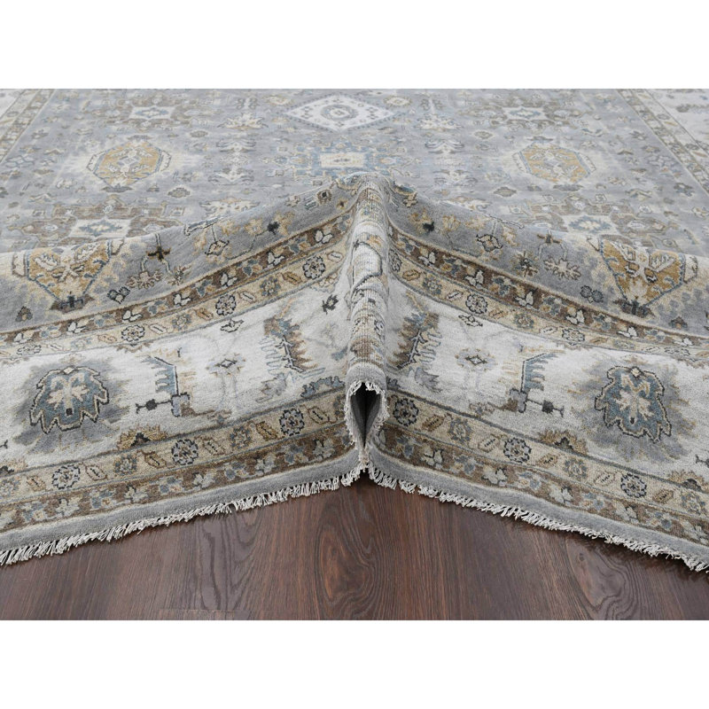 Tapis gris à motif géométrique noué à la main 10 pi x 13 pi 9 po D360647C327F45FABFCF633FD9C1B2AF