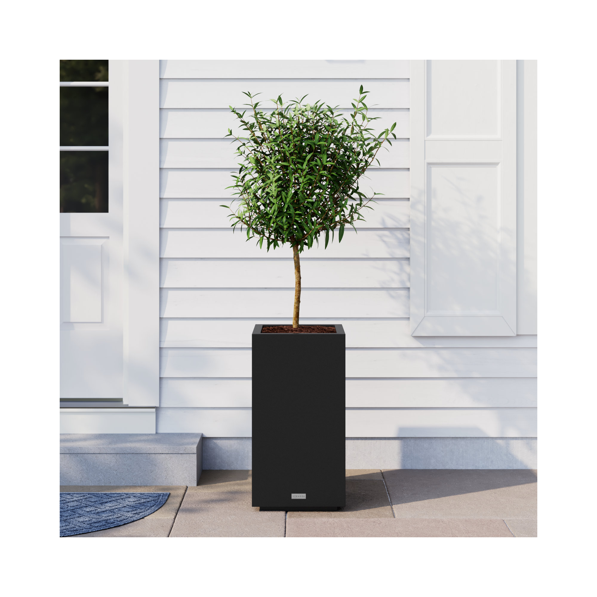 Block Series Pedestal Planter, Black, 26” H x 13.5” W x 13.5” D