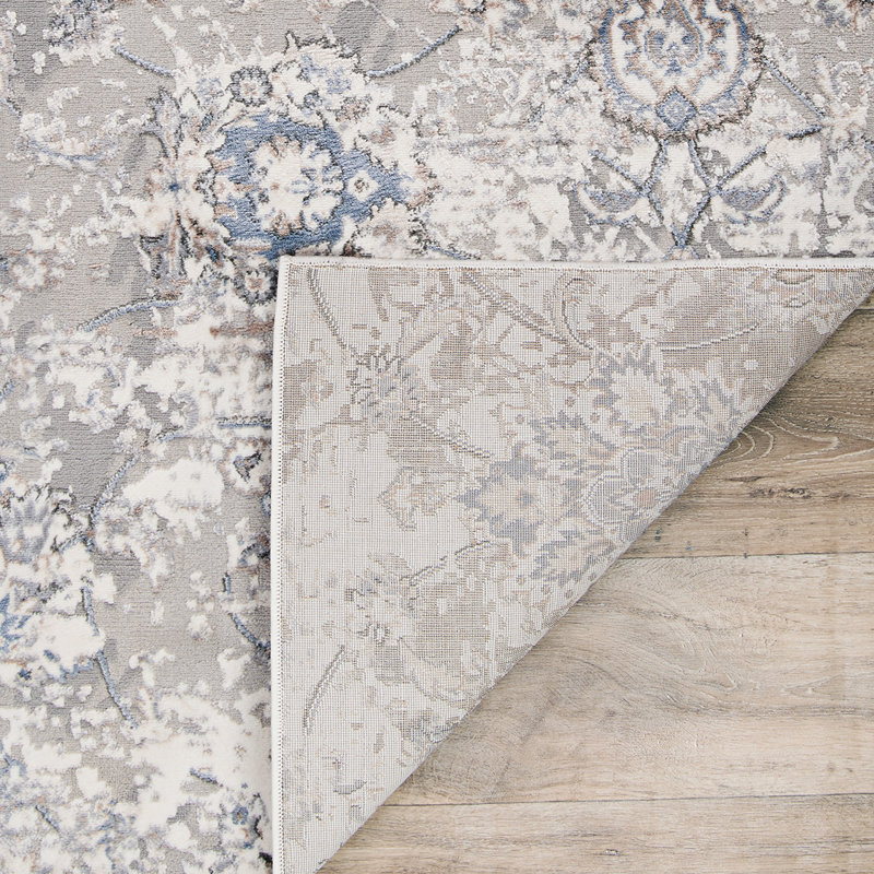 Tapis gris à motif floral Mckelvey, Runner 2'7" x 7'10"