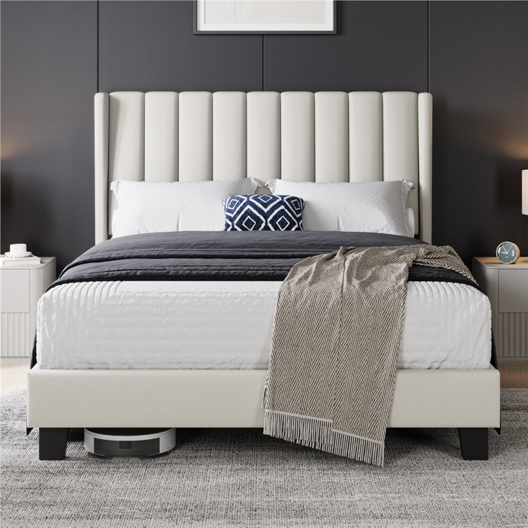 Upholstered Bed Frame with Channel Tufted Headboard