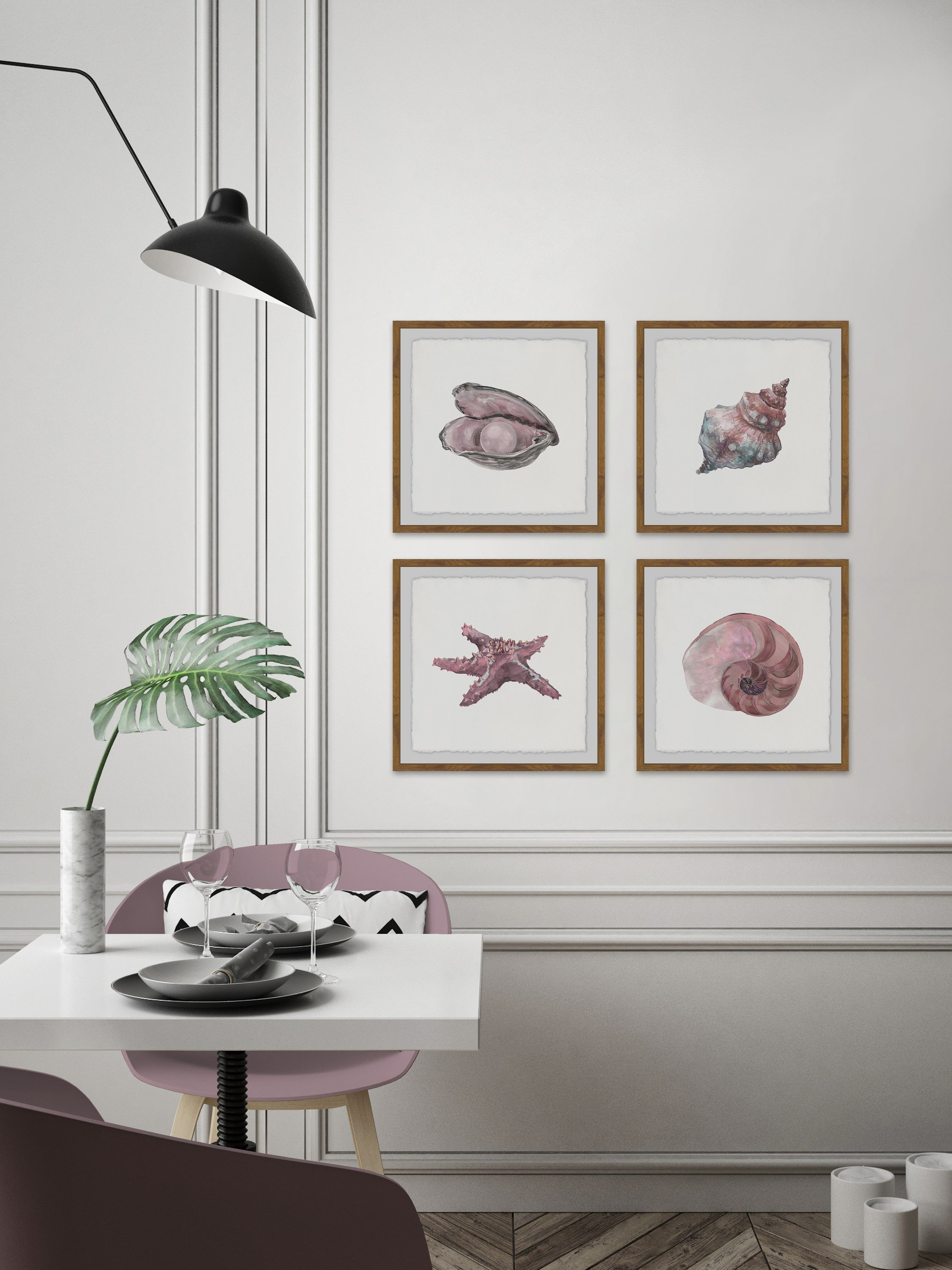 Highland Dunes Pink Sea Shells Quadriptych - 4 Piece Picture Frame ...