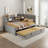 Upholstered Daybed With Trundle, Storage Shelves, Usb & Outlet And Vertical Striped Design-805202967