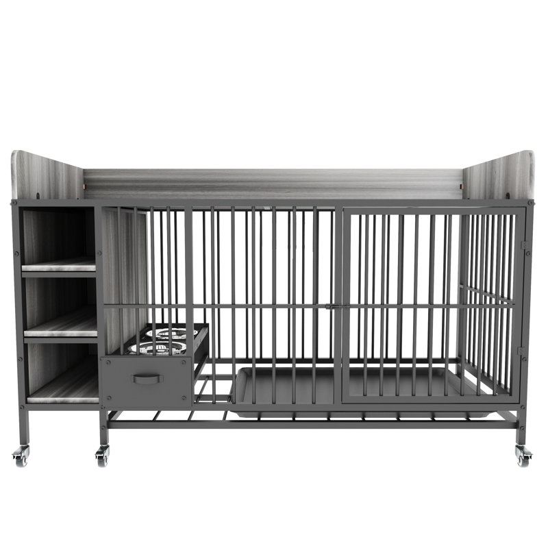 Grande cage pour animal de compagnie avec rouleau et cuve: 55,45 po Profondeur, 22,92 de largeur, 34,17 de hauteur, gris fumée sur roulettes: gris