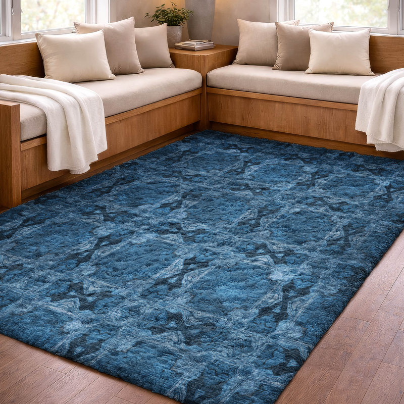 Tapis à poil long de qualité supérieure lavable à la machine ADS564, Navy, 9' x 12'