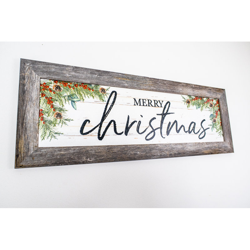 «Merry Christmas Sign Evergreen Winter», art encadré, gris