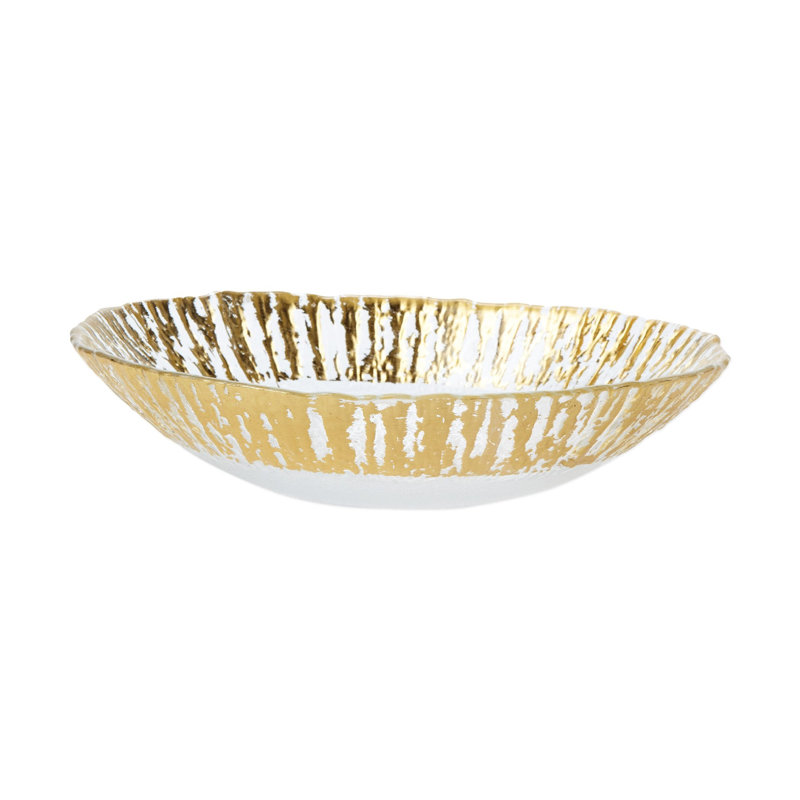 Gold Foil Textured Glass Round Serving Bowl