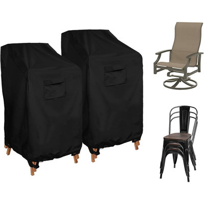 Stackable Patio Chair Cover 2 Pack Waterproof Outdoor Stacking High Back Chair Cover Water Resistant Outside Furniture Tall Chair Protector (2 Pack - Black)