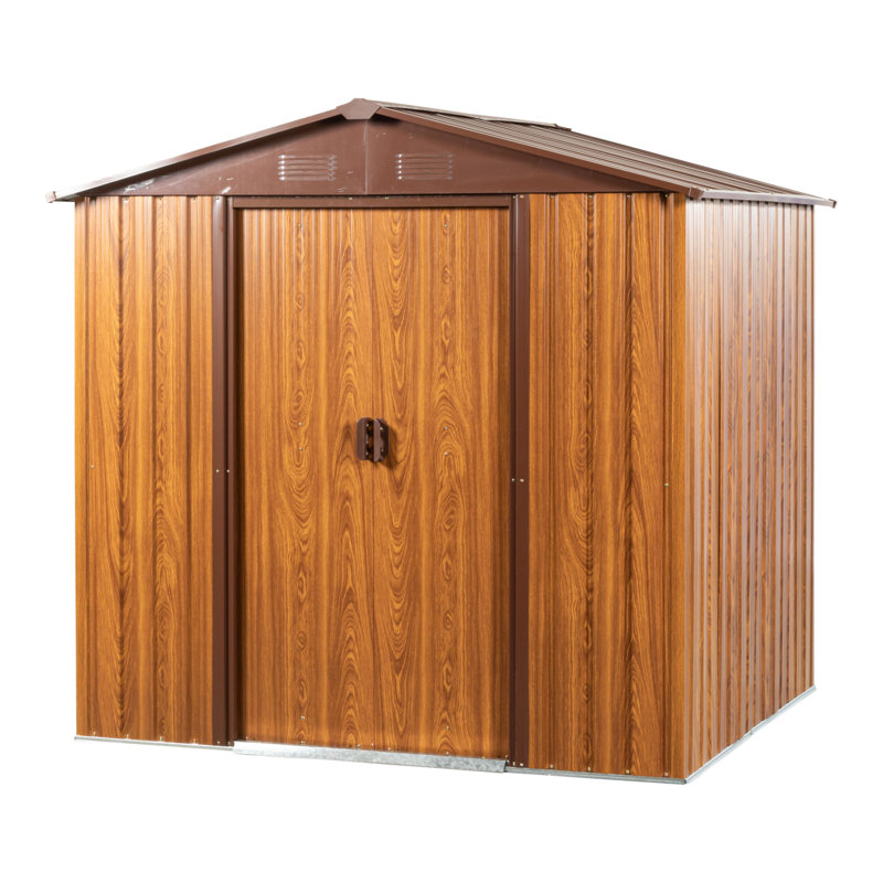 6 Ft. W X 6 Ft. D Metal Storage Shed Appealing Horizontal Siding  In Woodgrain With Coffee Trim To Complement