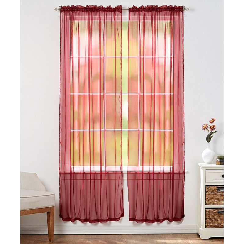 Solid Sheer Outdoor Rod Pocket Curtain Panel Set, Burgundy
