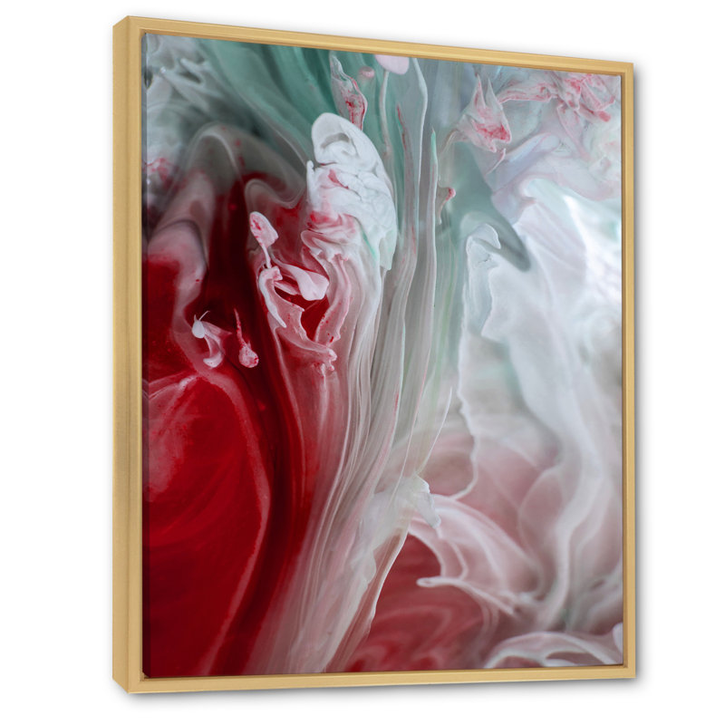 Art mural liquide en rouge et vert - décoration murale moderne en toile, H 12 po x l 8 po x P 1 po, Cadre flottant brun