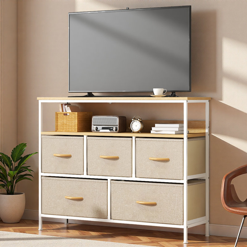 100cm W 5 - Drawer Chest of Drawers, Khaki