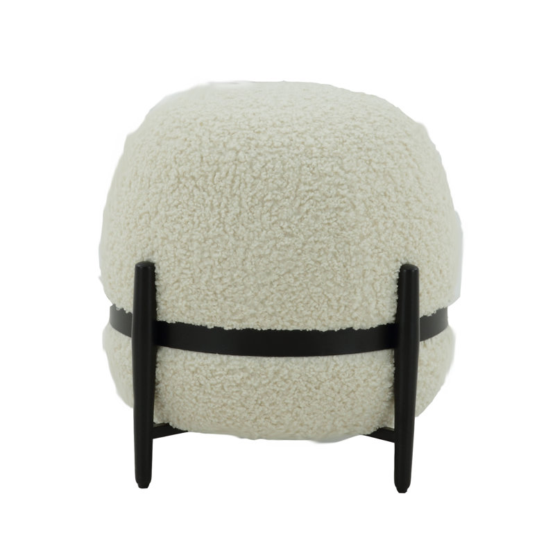 White Sherpa Round Ottoman with Metal Legs