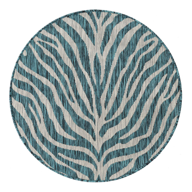 Teal Tsavo Indoor/Outdoor Safari Rug, Round 3'