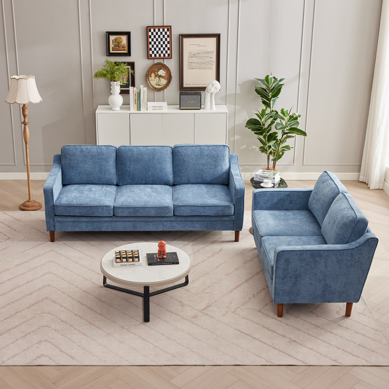 Azriah 2 Piece Chenille Living Room Set, Blue