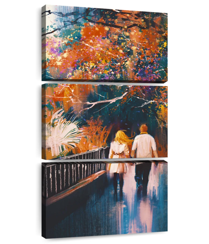 Couple Autumn Stroll, 80" H x 39" W