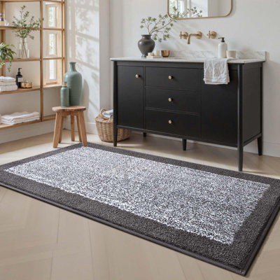 24X60 Long Bathroom Rugs Washable Non Slip, Grey Bath Mat For Bathroom Floor Tub, Soft Absorbent Quick Dry Mats For Shower,Bathtub,Home Decor