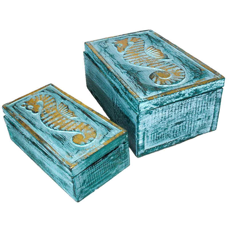 Solid Wood Decorative Box, Teal