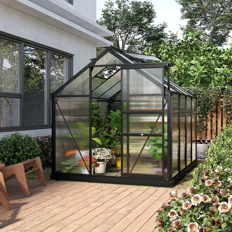 Arbe 6 x 8ft Polycarbonate Greenhouse Walk in Slide Door Grey