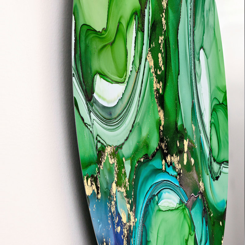 «Green Luxury Abstract Fluid Art», art mural moderne en métal, H 11 po x l 11 po x P 1 po