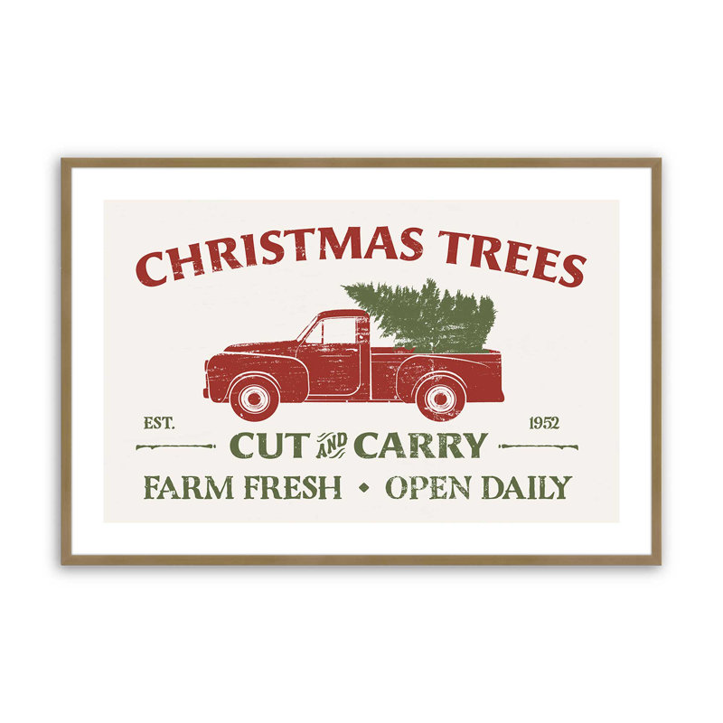 «Farm Fresh Christmas Trees», impression roulée, Cadre simple brossé doré, H 9,25 po x l 11,25 po x P 1,25 po