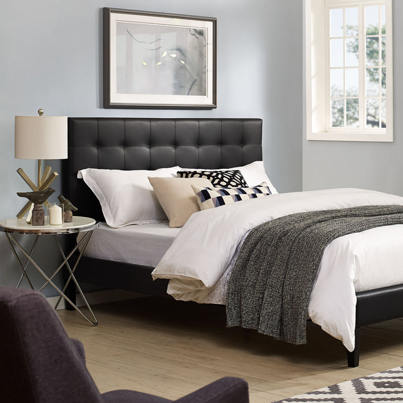 Modway Paisley Tufted Upholstered Faux Leather Headboard, Black, Full/Queen