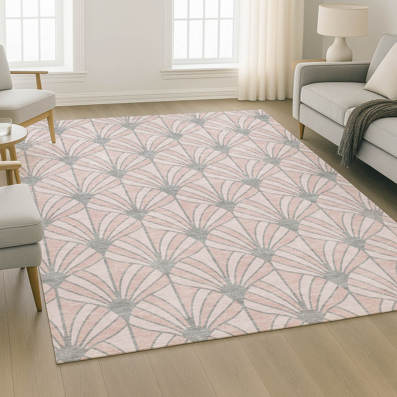 Premium Machine Washable Mayfield AMF2426 Striped Rug, Pink, 9' x 12'