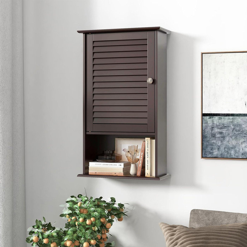 Espresso MDF Single Door Wall Cabinet with Adjustable Shelf