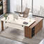Bureau de direction en L avec armoire de rangement, bureau à domicile moderne avec tablettes et support pour unité centrale