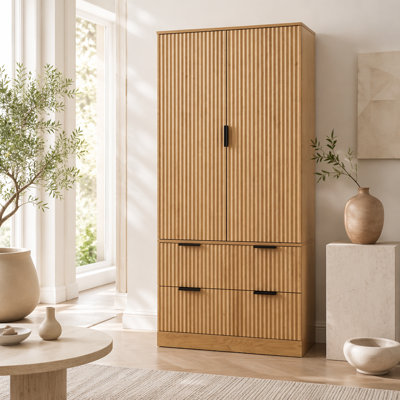 72" Modern Fluted Kitchen Pantry Cabinet with 2 Large Drawers & 8-Door Spice Rack, Freestanding Storage Organizer for Bathroom, Dining Room, Office, Entryway