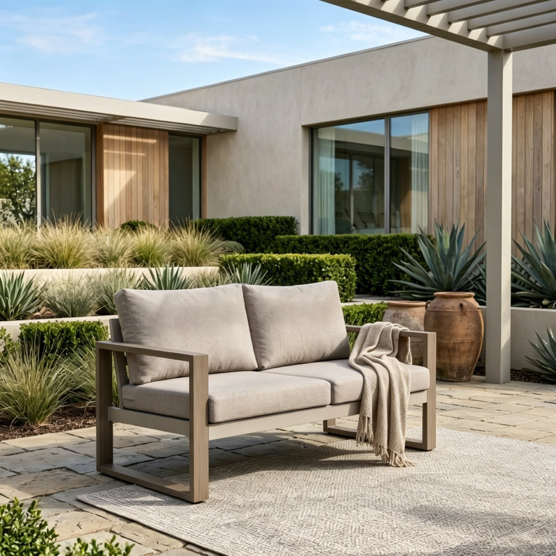 Arunas 50" Wide Steel  Loveseat With Cushions