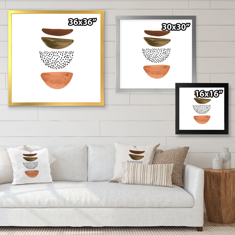 «Four Half Moon Geometrics», reproduction d'art moderne sur toile, H 16 po x l 16 po x P 1 po, Cadre photo argenté