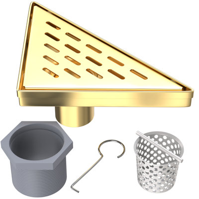 Drain de douche en coin 11 po avec crépine et crochet de levage - drain moderne en acier inoxydable pour douches de salle de bain