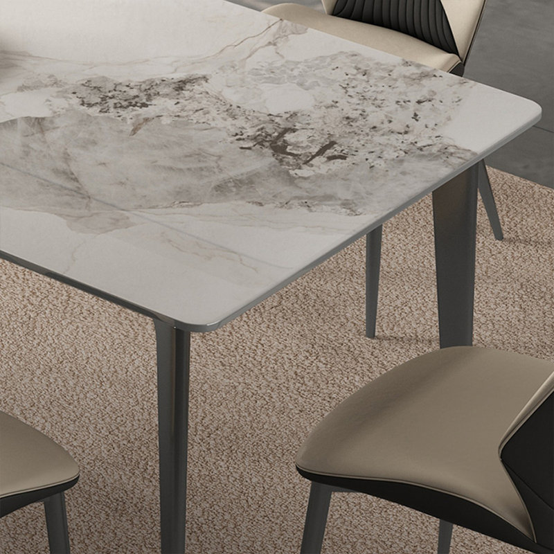 White Rectangular Sintered Stone Tabletop Dining Table, 29.53"H x 70.87"L x 35.43"W