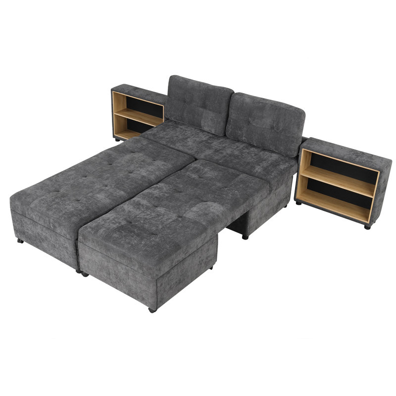 121.2" Versatile Sofa Bed Modular Sofa  Free-Combined Sofa With Two Storage Racks, Dark Gray Chenille