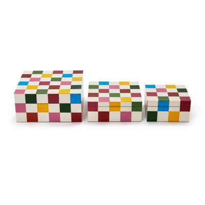 9"H Set of 3 Colorblock Decorative Covered Storage Boxes