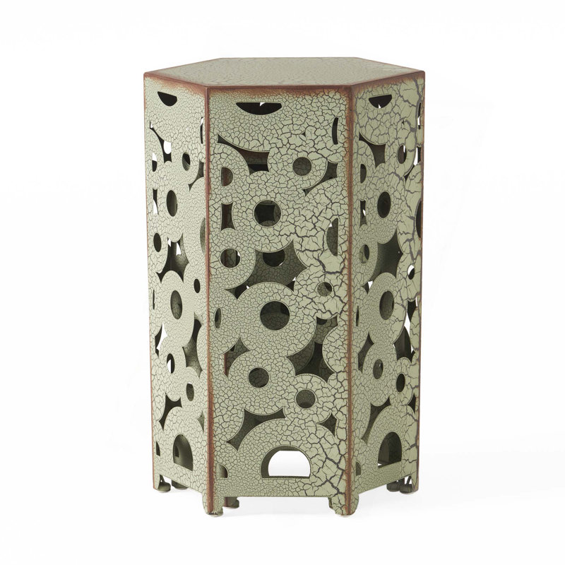 Patio Intricate Carved Accent Table - Metal Side Table, Multi-Functional End Table for Outdoor, Living Room, Bedroom & Entryway Decor
