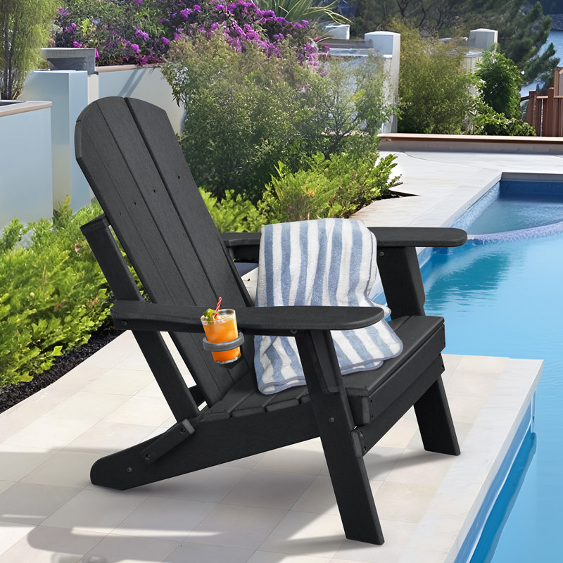 Weather-Resistant Foldable Outdoor Adirondack Chair，Black, Black