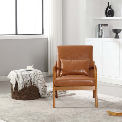 Fauteuil d'appoint moderne, fauteuils de salon rembourrés en bois massif avec un oreiller pour le salon, la chambre à coucher et la chambre d'amis