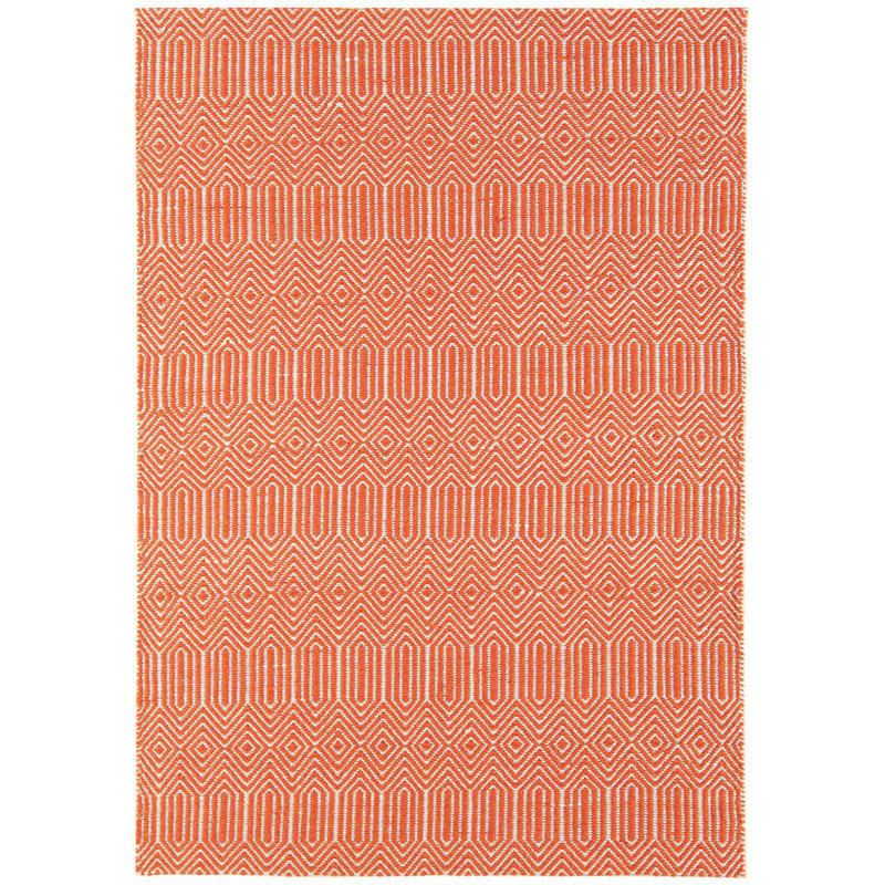 Orange Geometric Wool Modern Handmade Easy To Clean Rug For Living Room And Bedroom, Rectangle 100 x 150cm