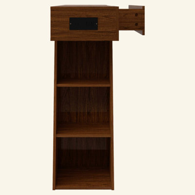 Narrow Console Table with Built-in Power Outlet, Farmhouse Sofa Table Behind Couch, Entryway Foyer Table with Side Storage Compartment & Slatted Botto