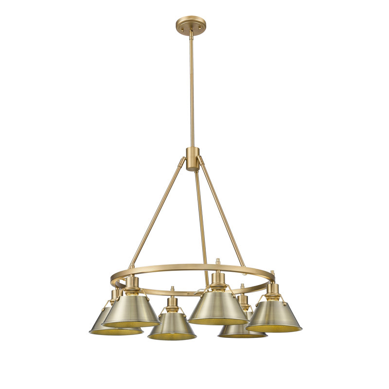 Felda 6 - Light Steel Dimmable Cone Chandelier, Brushed Champagne Bronze, Aged Brass