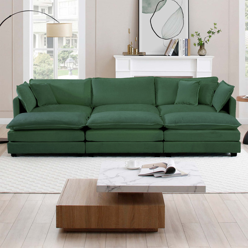 Canapé Chenille Cloud , 3 places avec repose-pieds pour le salon , Chenille verte