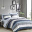 Drap à rayures avec édredon et draps - Gris, bleu marine, bleu dans un style décontracté Lavable à la machine, drap de grande capacité pour lit simple en microfibre traité jusqu'à 12 po