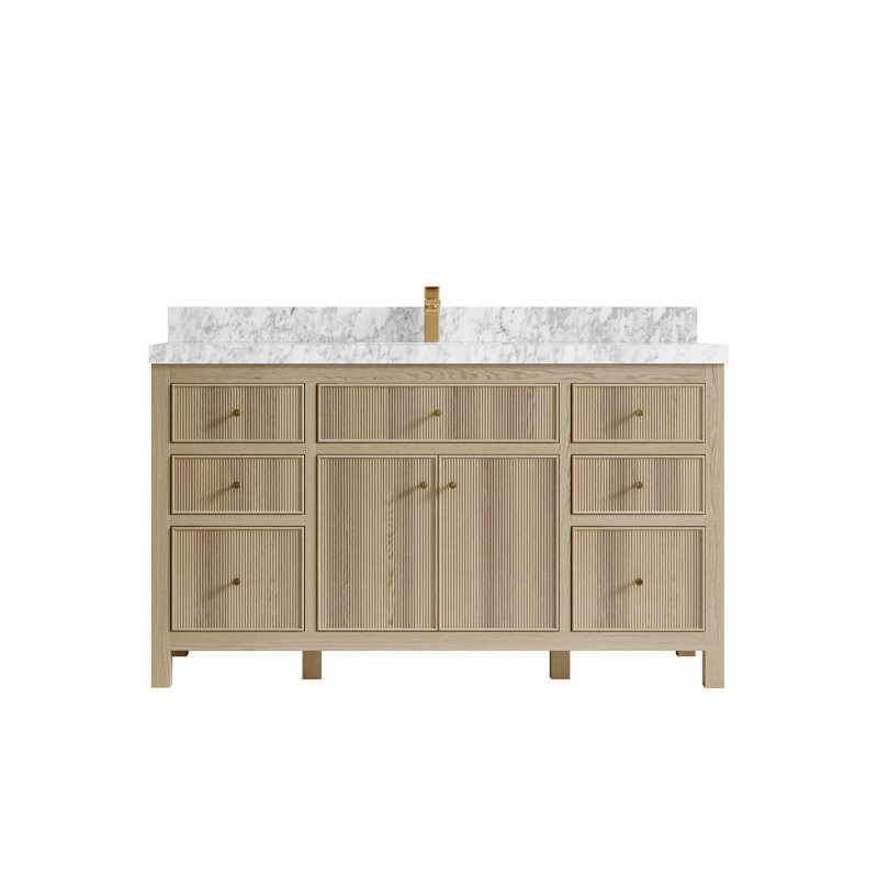 60'' Single Bathroom Vanity with Quartz Top, Carrara Marble