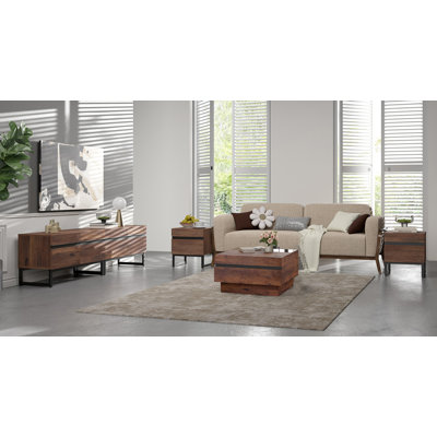 Romar Living Room Table Sets Of 4, 70 Inch TV Stand, 1 Square Coffee Table With Top, 2 End Table With Drawers For Living Room, Entertainment Center, C