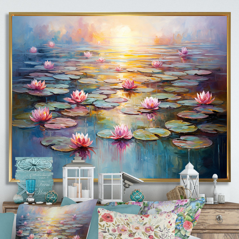 «Monets Water Lily Pond Reflections 1 - Lake», art mural, H 30 po x l 40 po x P 1,5 po, Cadre flottant doré