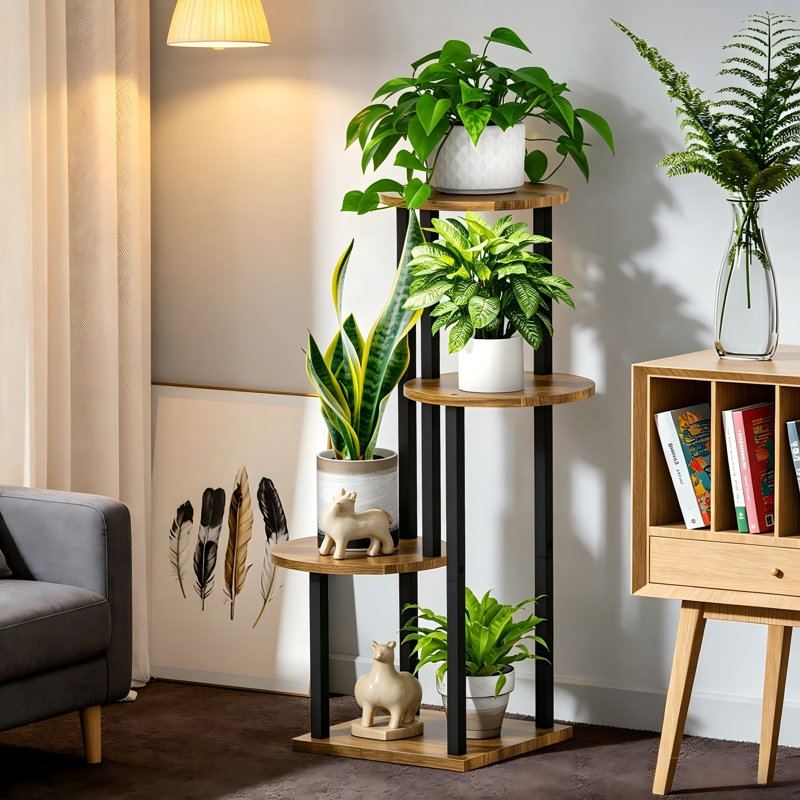 Support pour plante à 4 niveaux en bois et métal, Brown