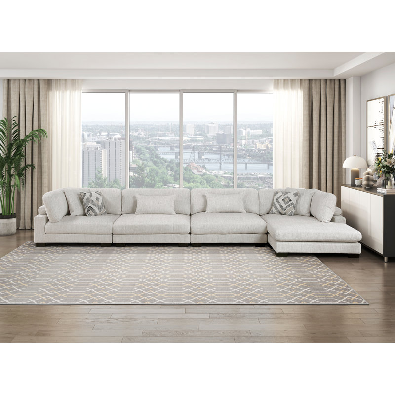 Canapé modulaire 4 pièces avec méridienne Hanna, Microfibre/microsuède brun