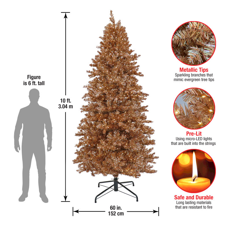 Rose Gold Fir Flocked/Frosted Christmas Tree with LED Lights, 10 Ft